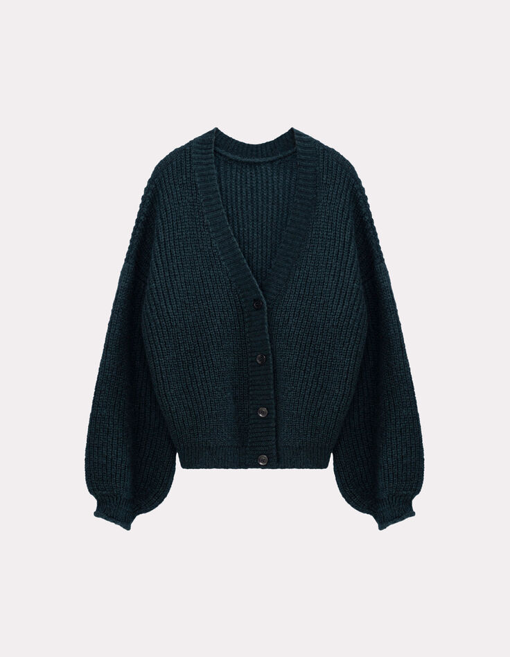 TREFLE - Cardigan vert tricot réversible devant/dos-6 TREFLE - Cardigan vert tricot réversible devant/dos-6