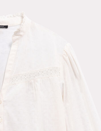 CAYCE - Blouse écrue coton bio découpes dentelle-4