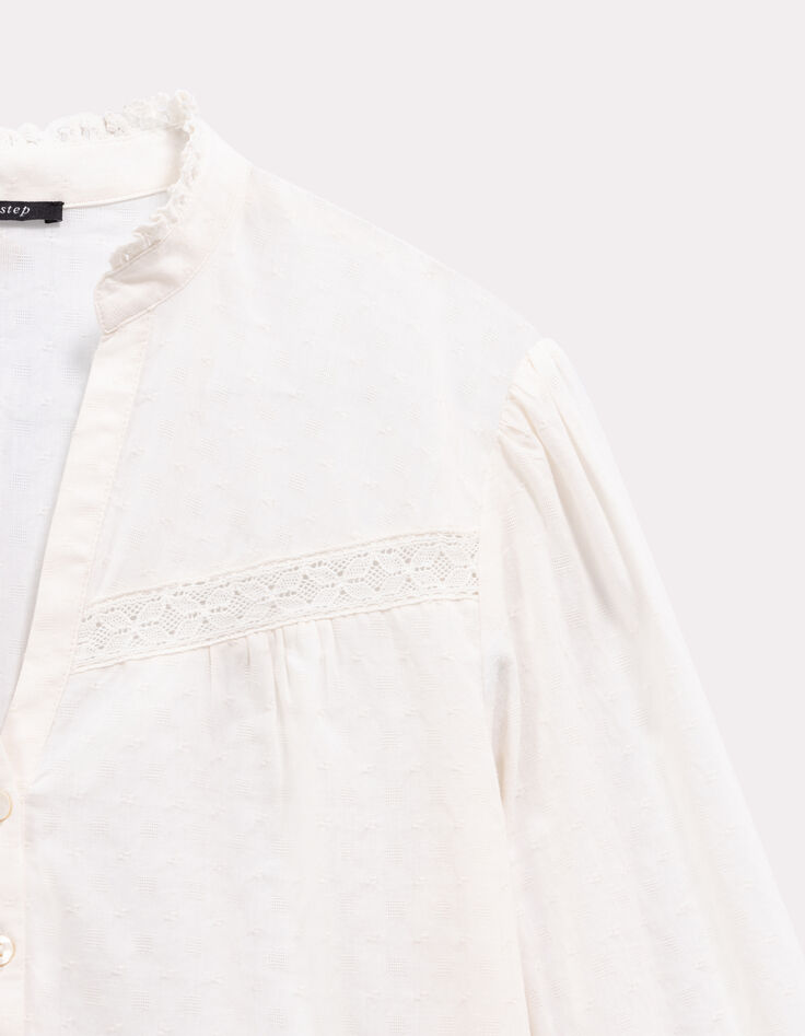 CAYCE - Blouse écrue coton bio découpes dentelle-4