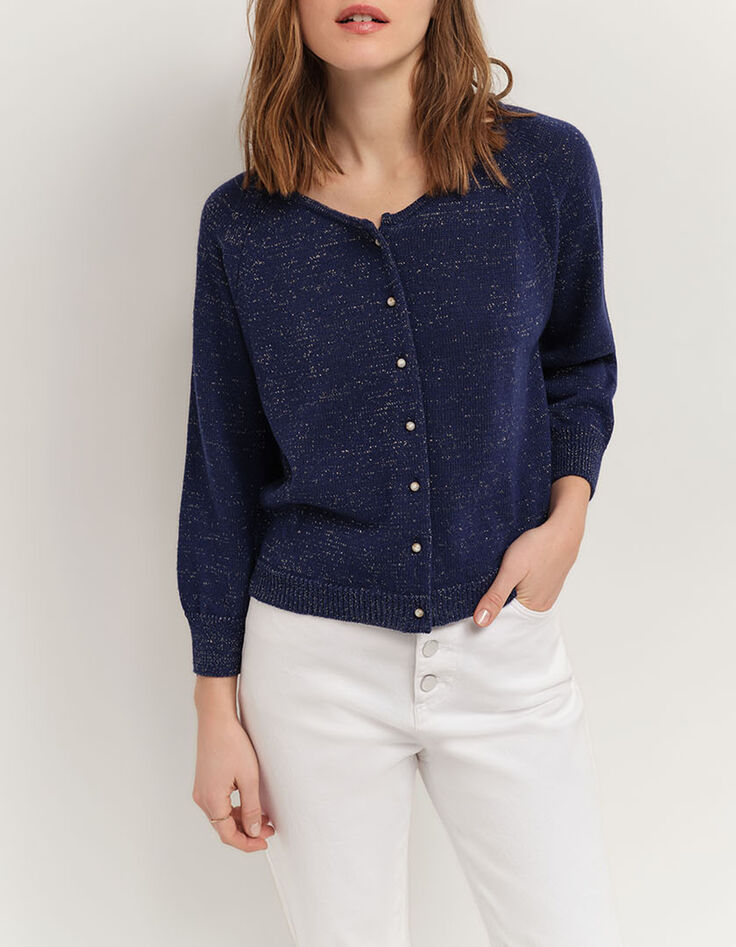 TASTE - Cardigan marine tricot lurex col bateau-2 TASTE - Cardigan marine tricot lurex col bateau-2