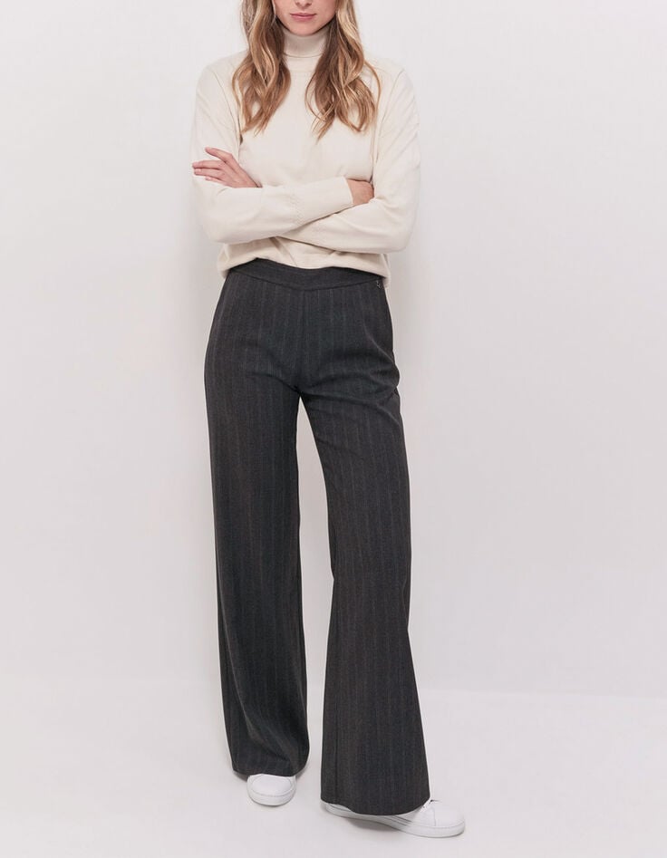 PETRO - Pantalon flare anthracite à motif rayures-4 PETRO - Pantalon flare anthracite à motif rayures-4