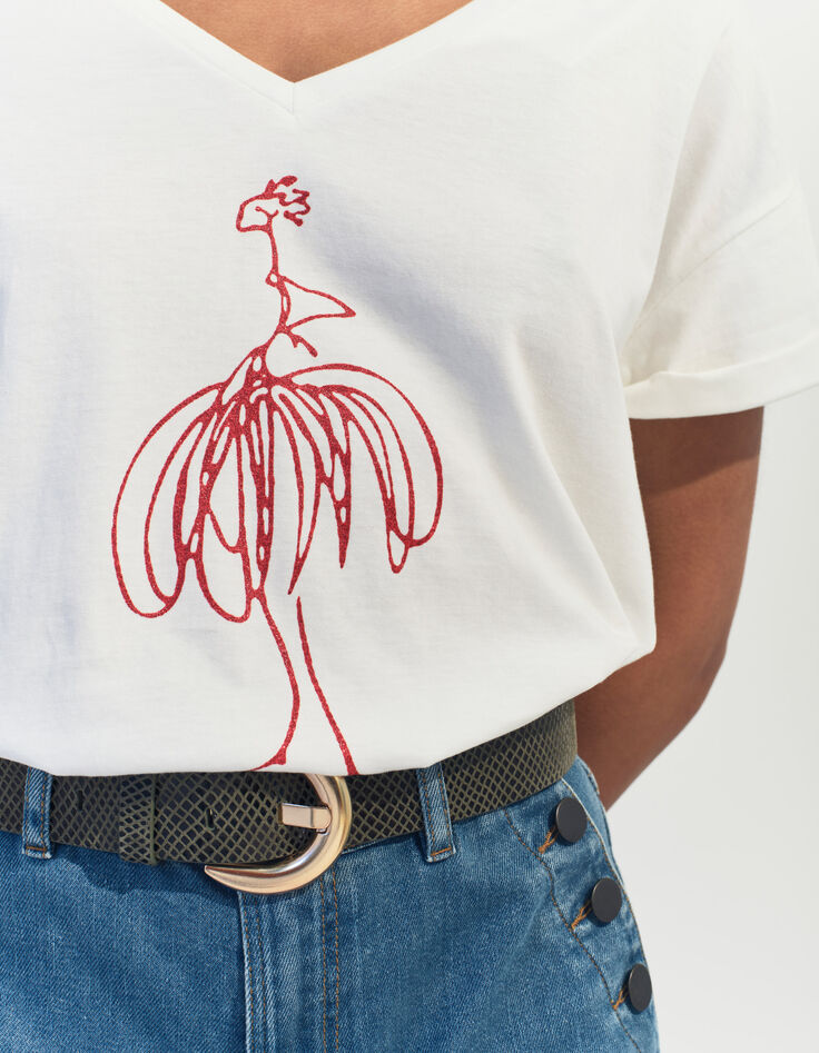 MUM - T-shirt écru coton bio danseuse orange pailleté -4