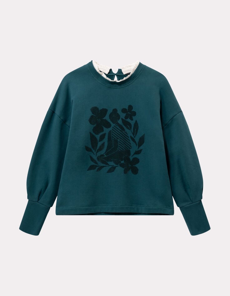 MELISSE - Sweat vert flocage fleurs avec col amovible-6 MELISSE - Sweat vert flocage fleurs avec col amovible-6