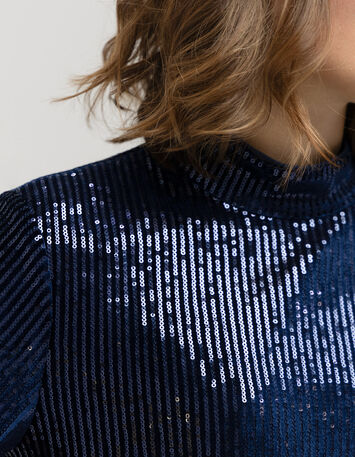 ROZE - Robe marine maille brodée sequins-7