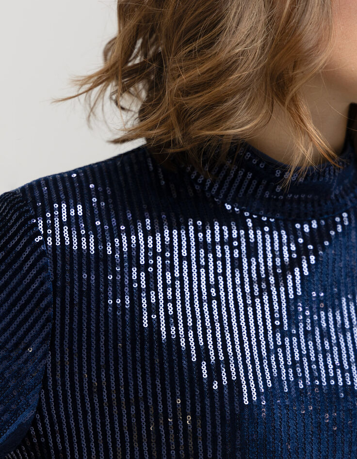 ROZE - Robe marine maille brodée sequins-7