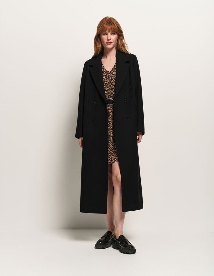 DWAIN - Manteau long noir zippé-5