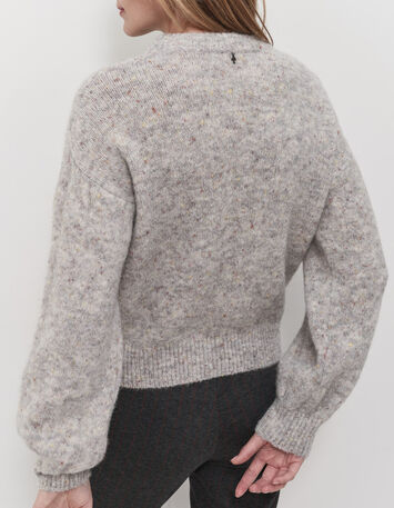 TAIPEH - Pull gris chin&eacute; tricot &agrave; doupions-3