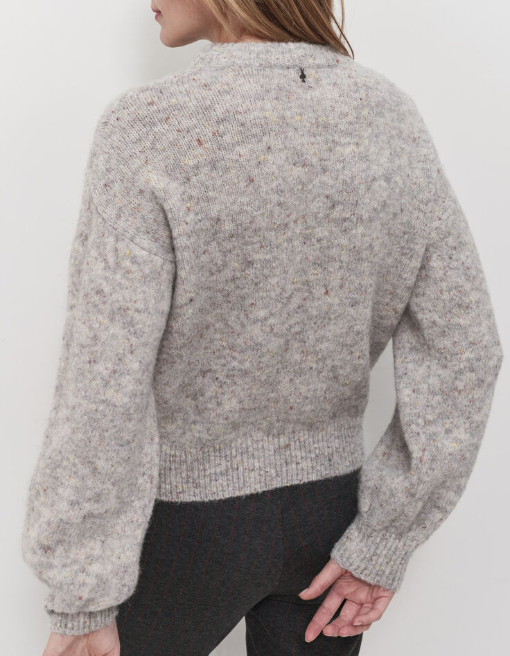 TAIPEH - Pull gris chin&eacute; tricot &agrave; doupions-3