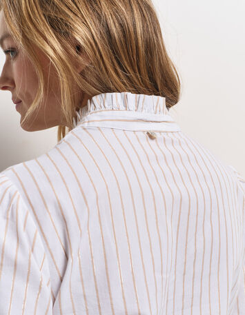 CAYCE - Blouse blanche motif rayures beige -5 CAYCE - Blouse blanche motif rayures beige -5