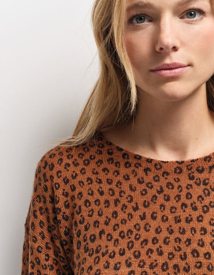 TANAGA - Pull camel tricot motif néo-fauve-4 TANAGA - Pull camel tricot motif néo-fauve-4