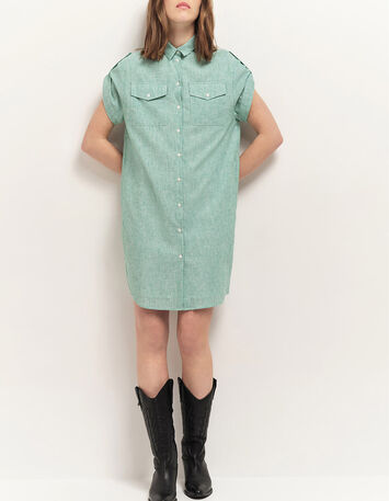 RIEG - Robe chemise green grass motif rayures-1