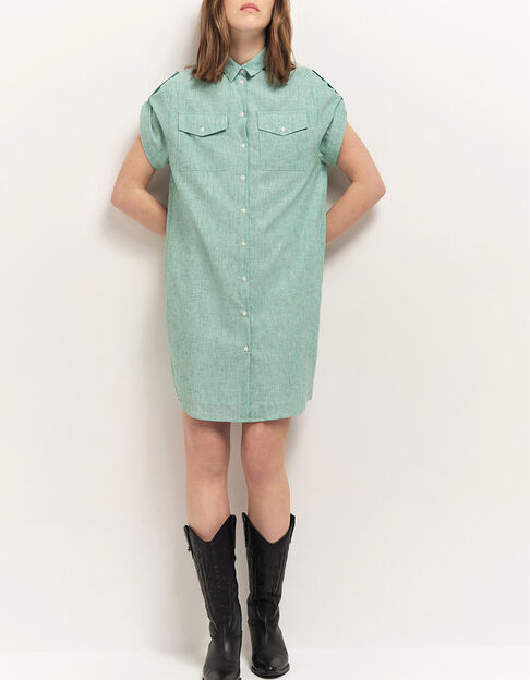 RIEG - Robe chemise green grass motif rayures - One Step