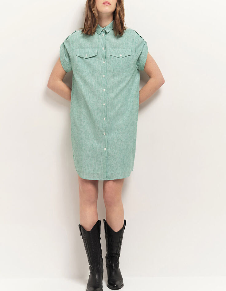 RIEG - Robe chemise green grass motif rayures-1