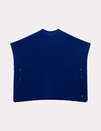ADA - Poncho bleu tricot boutons côtés-1
