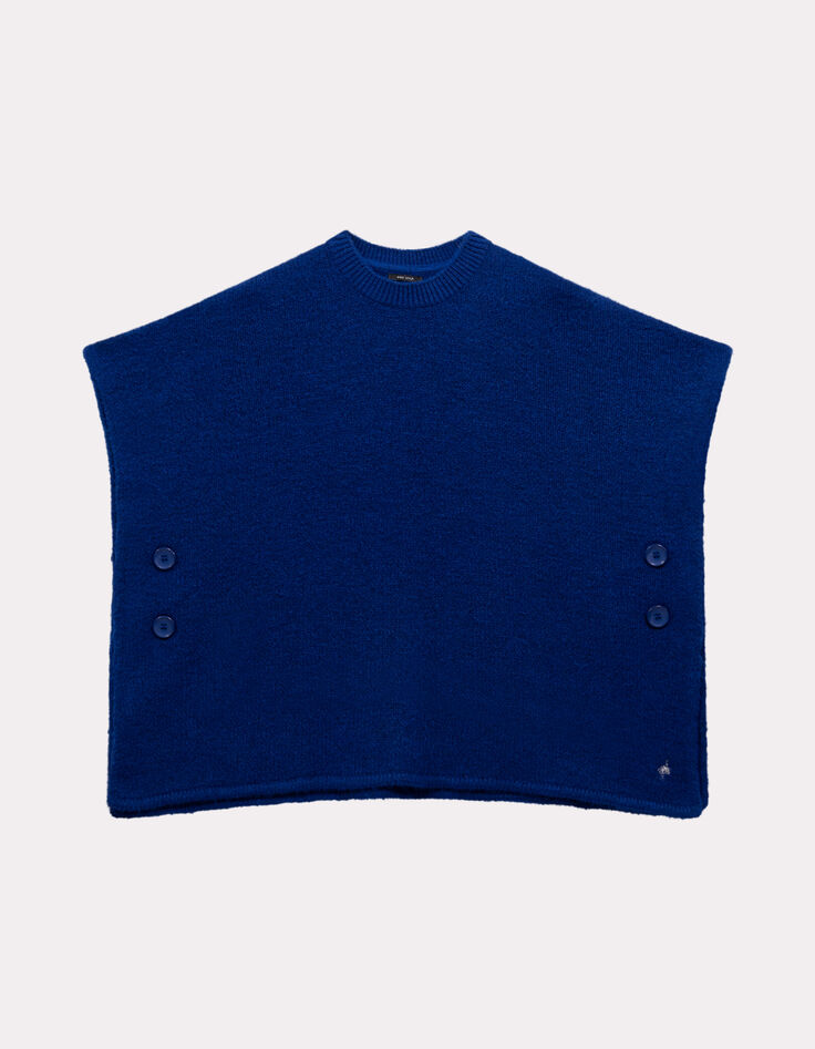 ADA - Poncho bleu tricot boutons côtés-1