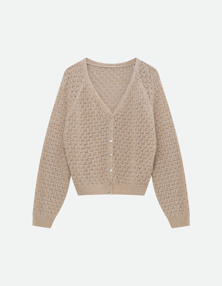 TOMAS - Cardigan beige dor&eacute; tricot lurex fantaisie -5