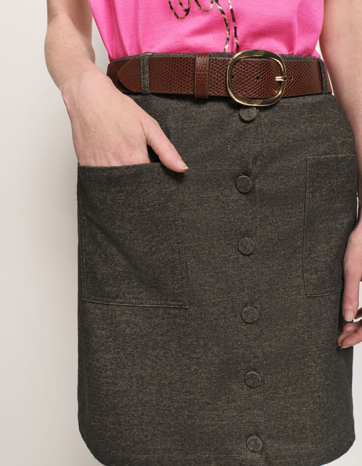 JACINTA - Jupe de costume grise faux-uni boutonnée-4