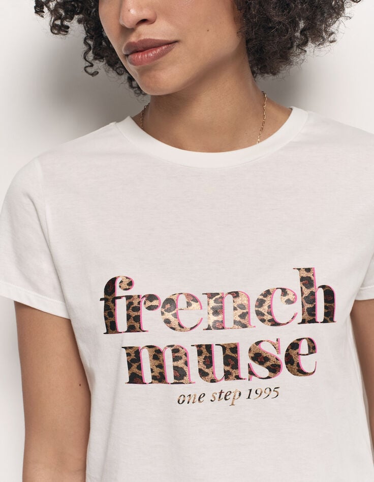 MASTER - T-shirt blanc coton bio message léopard-4 MASTER - T-shirt blanc coton bio message léopard-4
