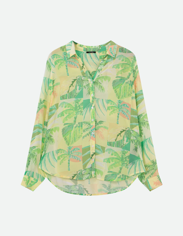 CROSS - Chemise verte imprim&eacute; oasis aquarell&eacute; -4