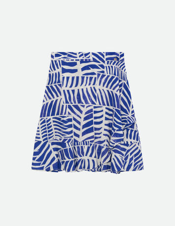 JERKA - Jupe bleue imprimé patchwork feuilles -5