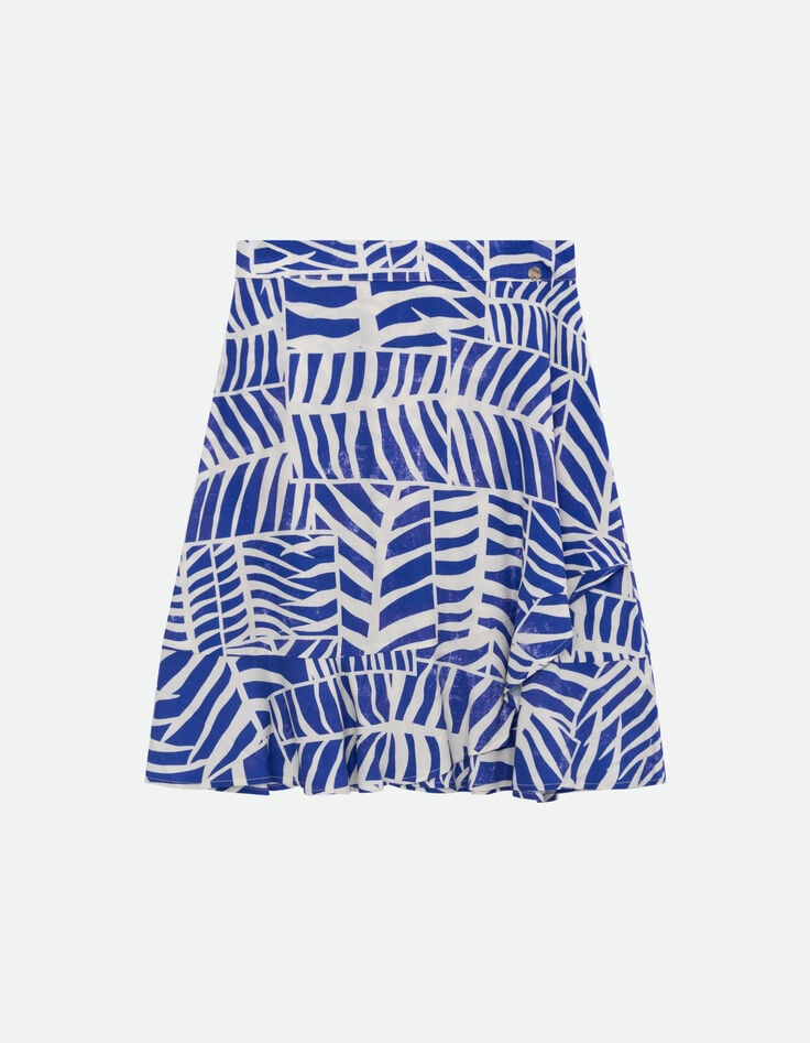 JERKA - Jupe bleue imprimé patchwork feuilles -5