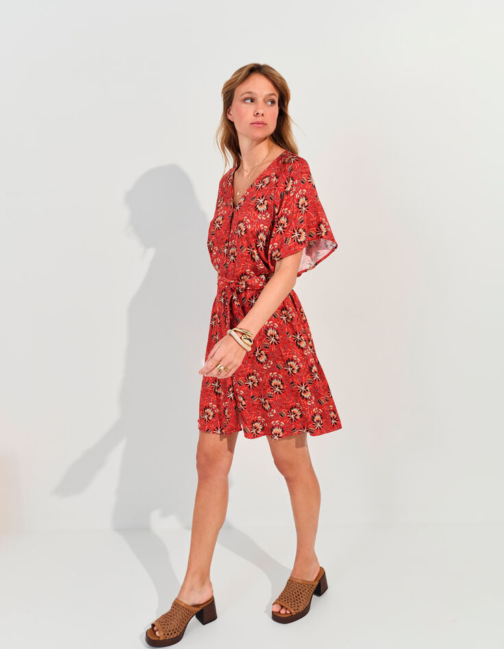 RADKA - Robe orange imprimé floral d'été -7