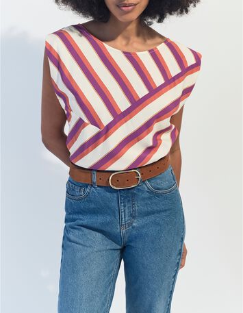 CANDI - Top &eacute;cru motif rayures r&eacute;versible devant/dos-1