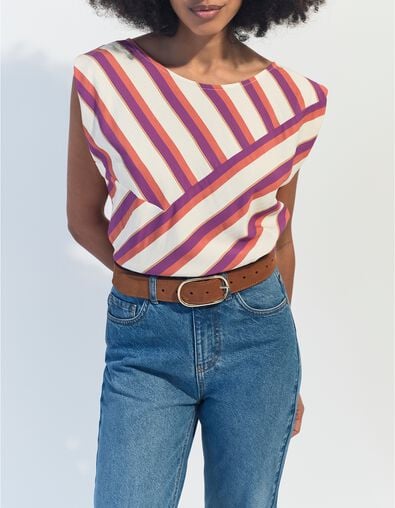 CANDI - Top &eacute;cru motif rayures r&eacute;versible devant/dos - One Step