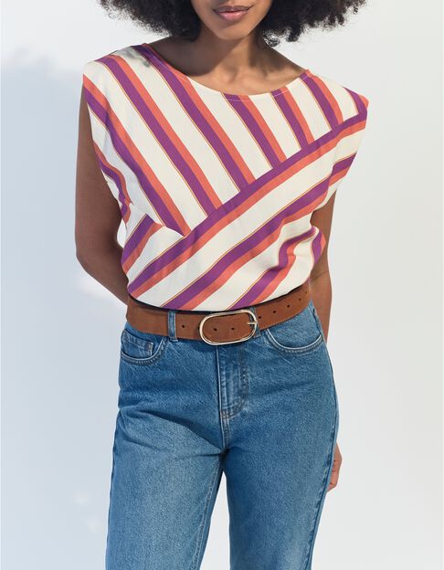 CANDI - Top &eacute;cru motif rayures r&eacute;versible devant/dos - One Step