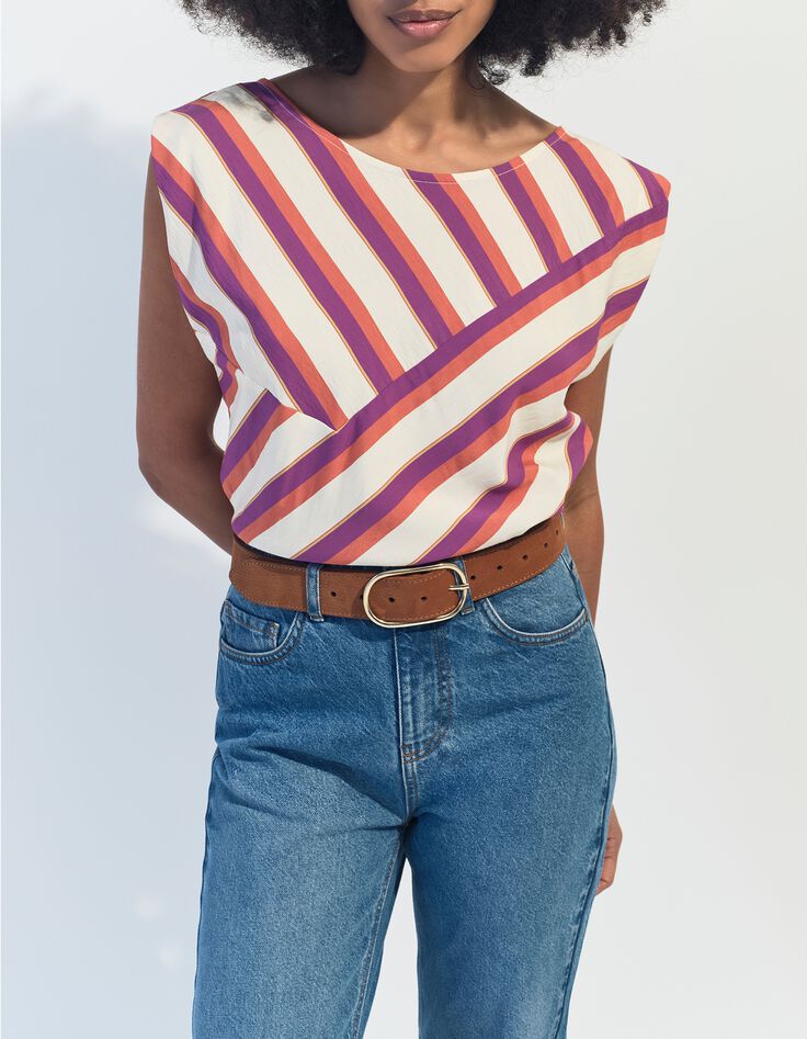 CANDI - Top &eacute;cru motif rayures r&eacute;versible devant/dos-1