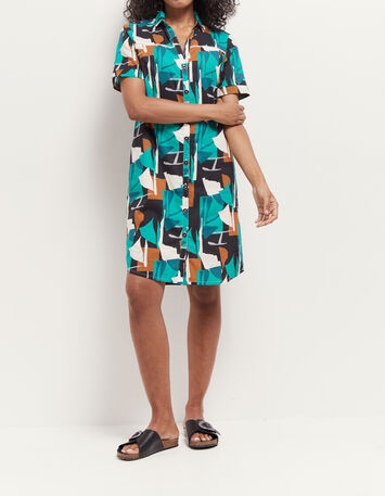 RAIN - Robe chemise green grass à imprimé abstraction arty-1