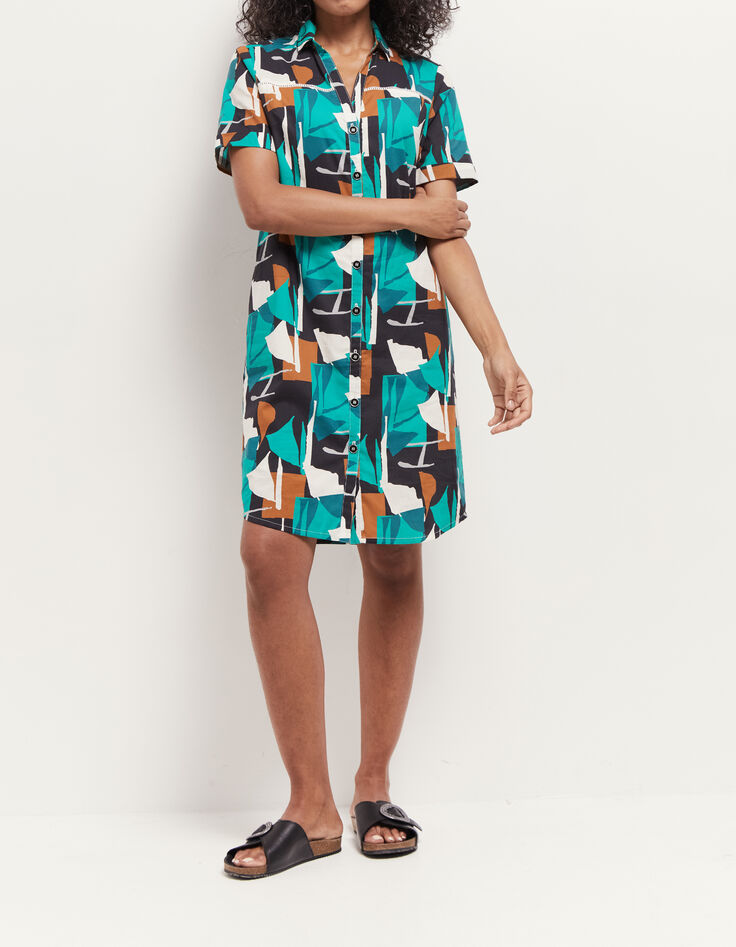 RAIN - Robe chemise green grass à imprimé abstraction arty-1