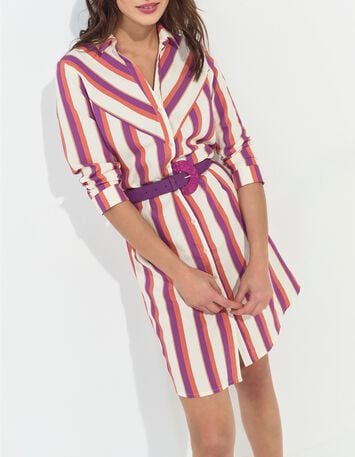 REALLY - Robe chemise &eacute;crue motif rayures couleur -5