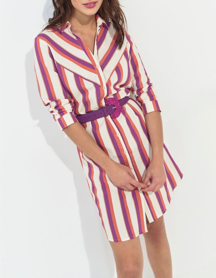 REALLY - Robe chemise &eacute;crue motif rayures couleur -5