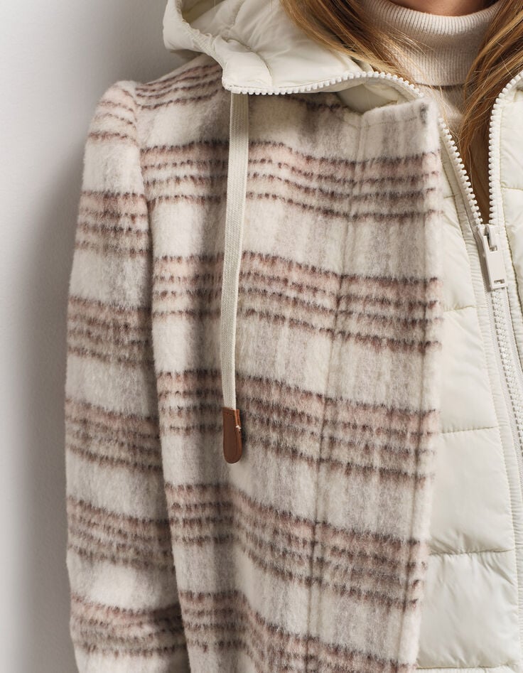 DATCHA - Manteau 2-en-1 beige motif carreaux et doudoune-4 DATCHA - Manteau 2-en-1 beige motif carreaux et doudoune-4