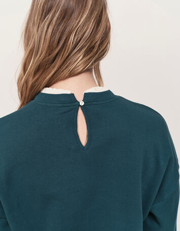 MELISSE - Sweat vert flocage fleurs avec col amovible-3