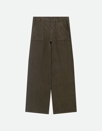 PLACIDO - Pantalon droit kaki lin certifié surteint -5
