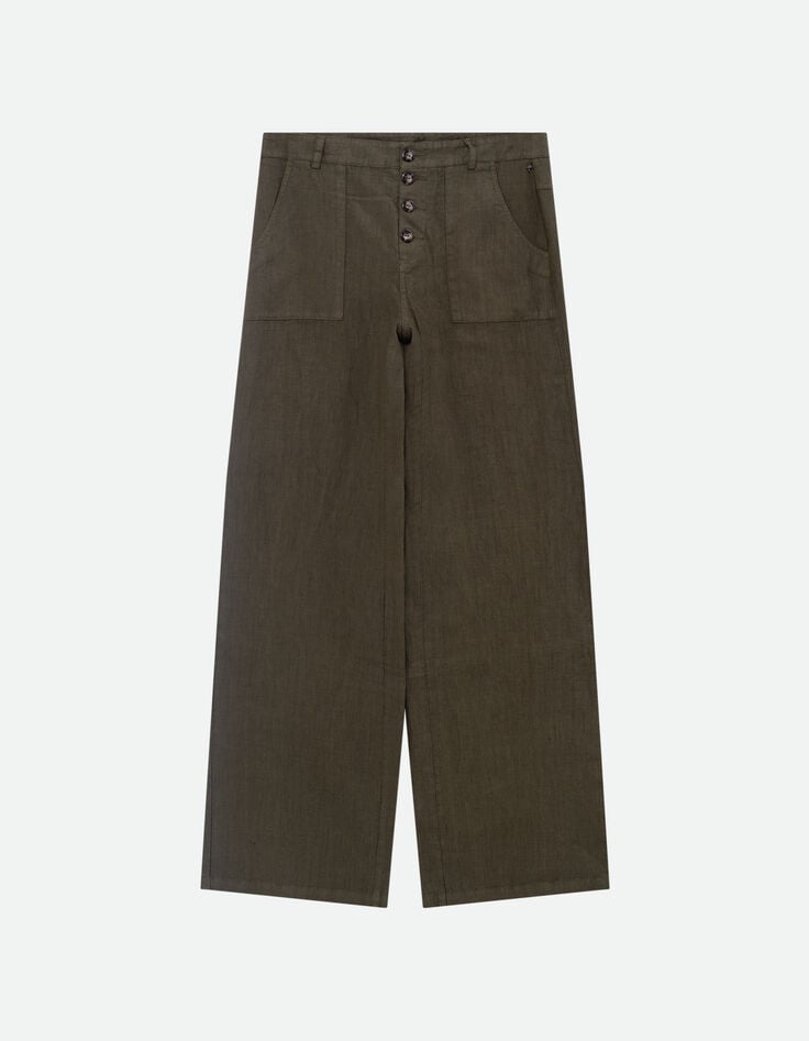 PLACIDO - Pantalon droit kaki lin certifié surteint -5