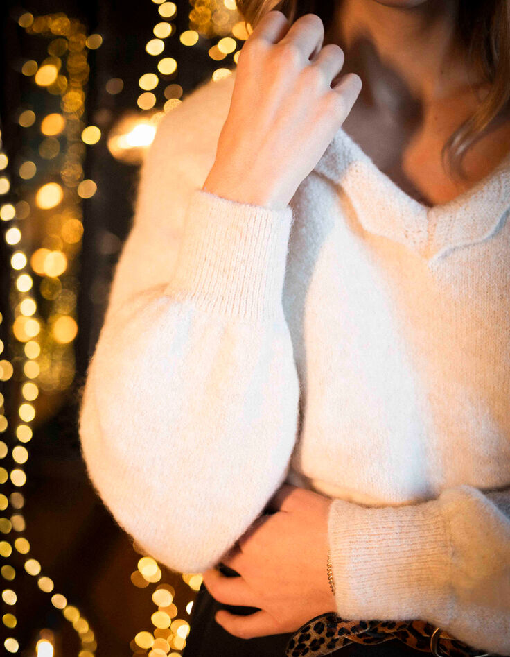 TZAR - Pull ivoire tricot avec col dentelle trico-3