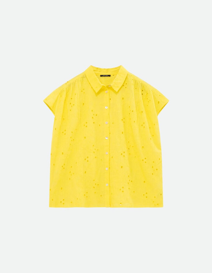 COATI - Chemise jaune broderie anglaise ton sur ton -6
