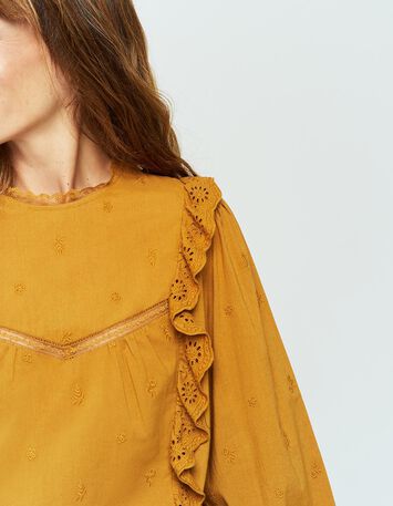 CATALINA - Blouse miel brodée avec volants-4