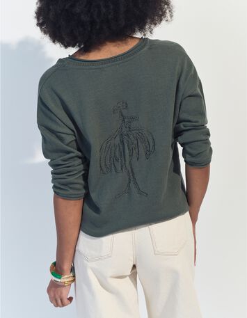 TZAR - Pull vert coton bio tricot Intarsia danseuse au dos-2