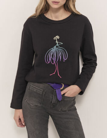 MAMOUR - Sweat noir molleton visuel danseuse brod&eacute;-1