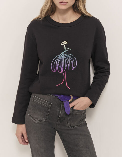 MAMOUR - Sweat noir molleton visuel danseuse brod&eacute; - One Step
