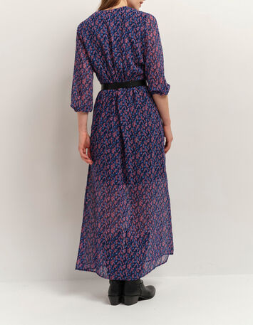 RAVNA - Robe longue marine à imprimé bouquet graphique-3