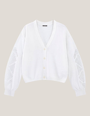 TWIST - Cardigan &eacute;cru tricot coton points ajour&eacute;s-4