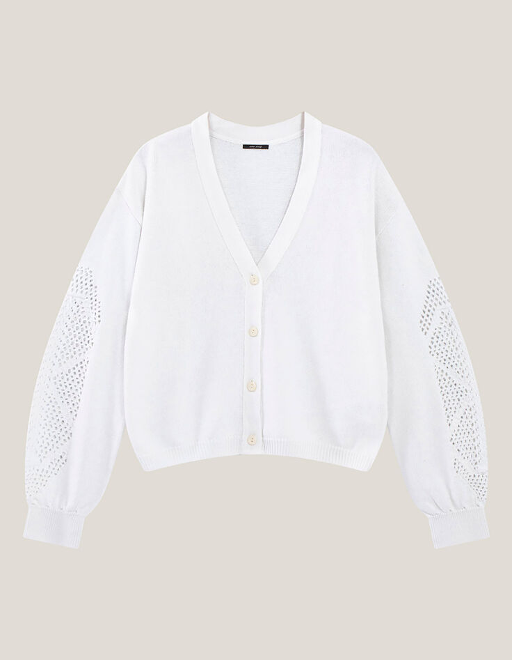 TWIST - Cardigan &eacute;cru tricot coton points ajour&eacute;s-4