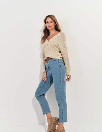 TOMAS - Cardigan beige doré tricot lurex fantaisie -4
