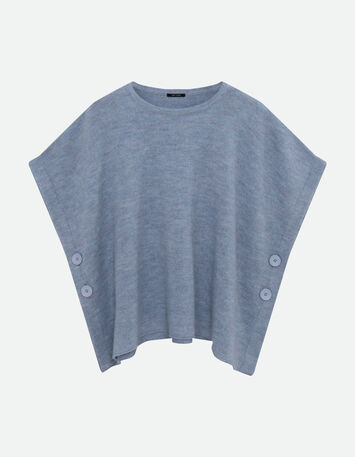 ADA - Poncho bleu tricot boutons côtés -1