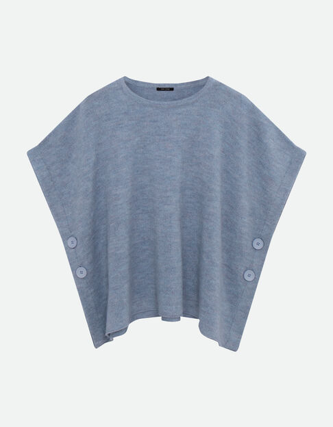 ADA - Poncho bleu tricot boutons côtés  - One Step